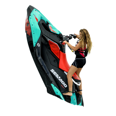 seadoo spark rental wheelie Jet ski rental scarborough, woman doing a wheelie on a rented jet ski from jet ski gta